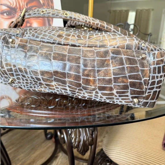 Elaine Turner Brown Croc-Embossed Satchel with Gold Hardware - Picture 6 of 10